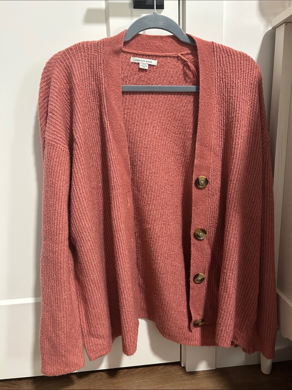 American Eagle Outfitters Dusty Rose Button-Up Ribbed Cardigan